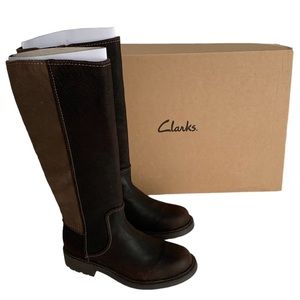 Clarks Opal Glow Knee High Leather Boot Women's Size 6.5 W Brown New With Box